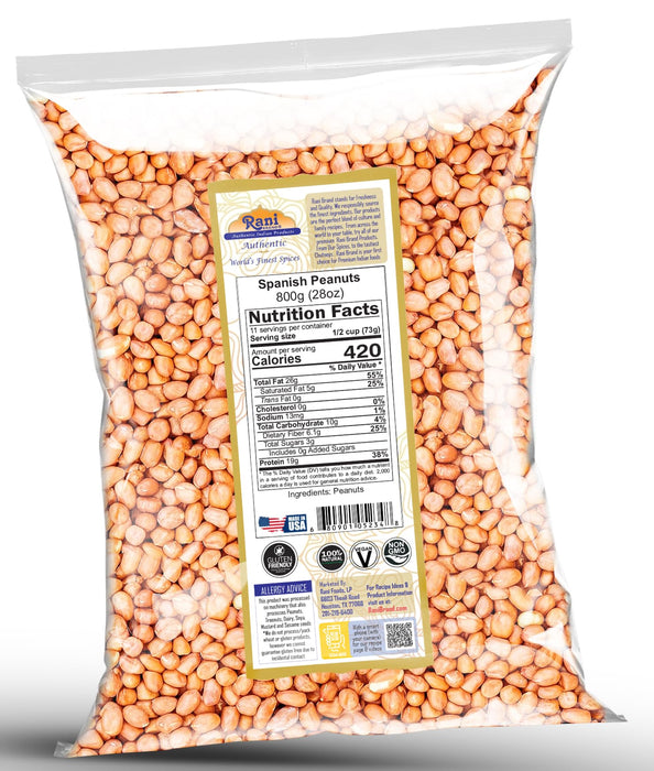 Rani Raw Spanish Peanuts 100% Natural with Skin (uncooked, unsalted) 28oz (1.75lbs) 800g ~ Vegan | Gluten Friendly | Fresh Product of USA | Kosher | Red-brown Skin