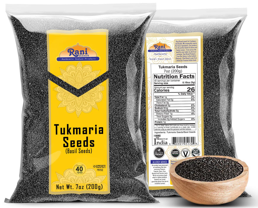 Rani Tukmaria (Holy Basil Seeds) 7oz (200g) Used for Falooda / Sabja Dessert, Spice & Ayurveda Herbal ~ All Natural | Gluten Friendly | NON-GMO | Kosher | Vegan | Indian Origin