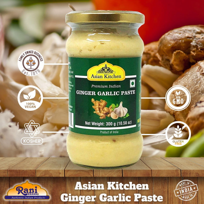 Asian Kitchen Ginger-Garlic Cooking Paste 10.58oz (300g) ~ Vegan | Glass Jar | Gluten Free | NON-GMO | No Colors | Indian Origin