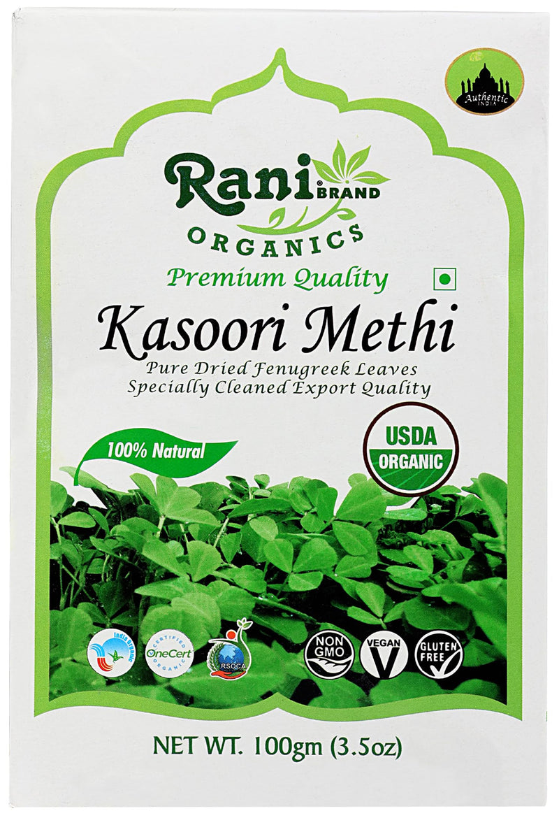 Rani Organic Fenugreek Leaves Dried (Kasoori Methi) 3.5oz (100g) ~ All Natural | Vegan | Gluten Friendly | NON-GMO | Indian Origin | USDA Certified Organic