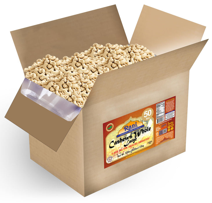 Rani Raw Cashews Whole W240 Large (uncooked, unsalted) 800oz (50lbs) 23kg Vacuum Packed, Bulk Box ~ All Natural, No Preservatives | Vegan | NON-GMO | Kosher | Gluten Friendly