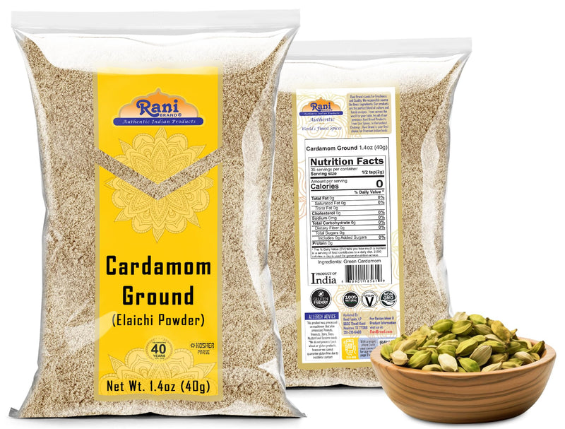 Rani Cardamom (Elachi) Ground, Powder Indian Spice 1.4oz (40g) ~ All Natural | No Color added | Gluten Friendly | Vegan | NON-GMO | Kosher | No Salt or fillers