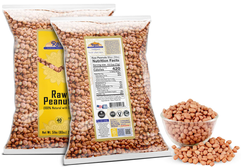 Rani Peanuts, Raw Whole With Skin (uncooked, unsalted) 80oz (5lbs) 2.27kg Bulk ~ All Natural | Vegan | Kosher | Gluten Friendly | Fresh Product of USA