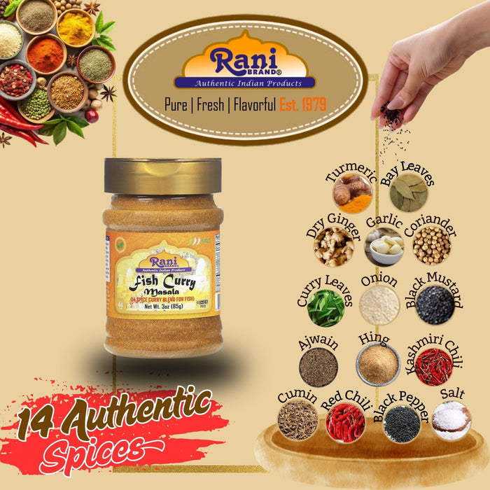 Rani Fish Curry Masala (14-Spice Curry Blend for Fish) 3oz (85g) PET Jar, Shaker Top ~ All Natural | Vegan | Kosher | Gluten Friendly | NON-GMO | Indian Origin