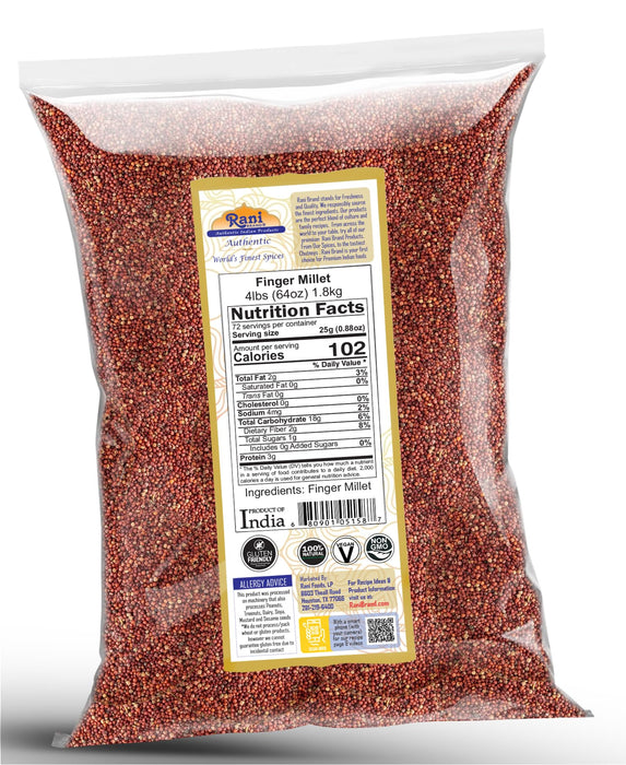 Rani Ragi Finger Millet (Eleusine Coracana) Whole Ancient Grain Seeds 64oz (4lbs) 1.81kg Bulk ~ All Natural | Gluten Friendly | NON-GMO | Kosher | Vegan | Indian Origin