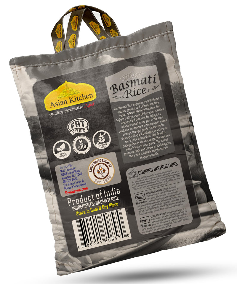 Asian Kitchen Silver White Basmati Rice Aged, 4 Pound (4lbs, 1.81kg) ~ All Natural | Gluten Friendly | Vegan | Indian Origin | Export Quality