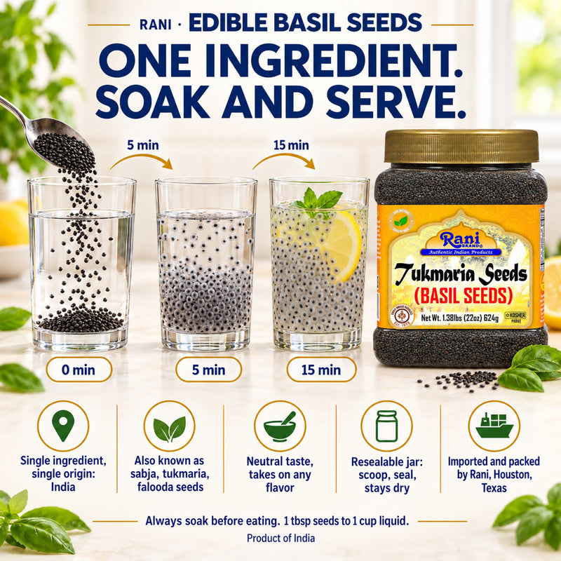 Rani Basil Seeds (Edible Tukmaria, Sabja) 22 oz Jar, 15 g Fiber per Serving