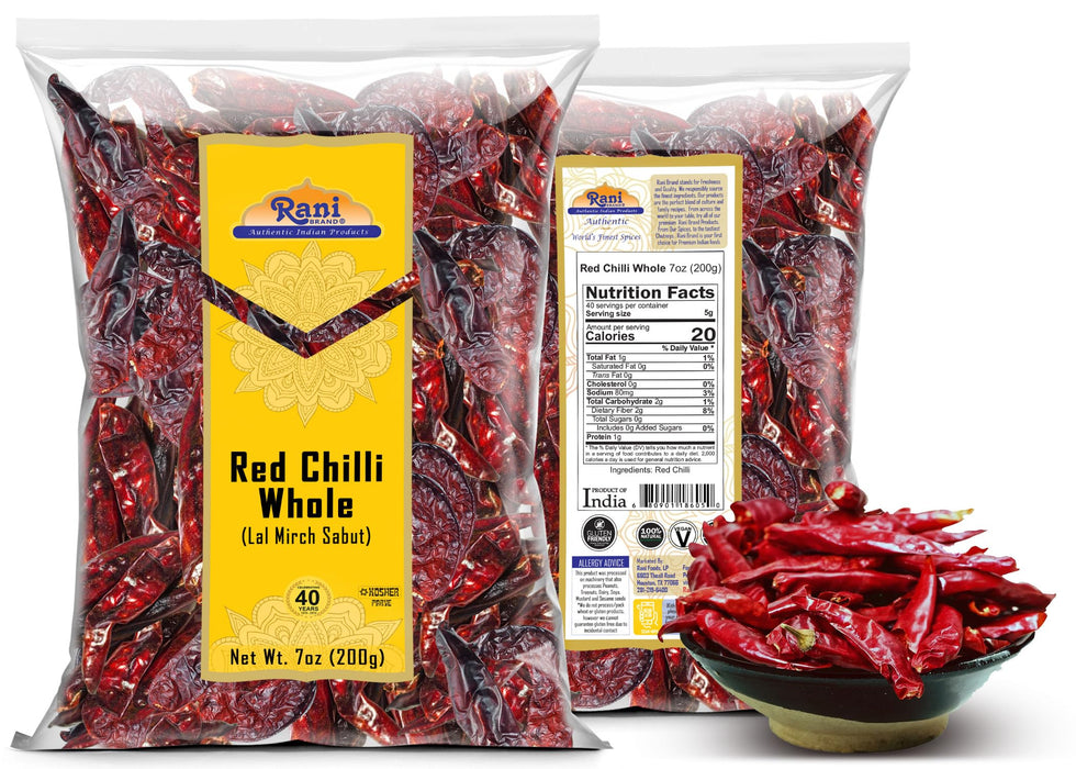 Rani Chilli Whole Indian 7oz (200gm) ~ All Natural | Vegan | No Colors | Gluten Friendly | NON-GMO | Kosher