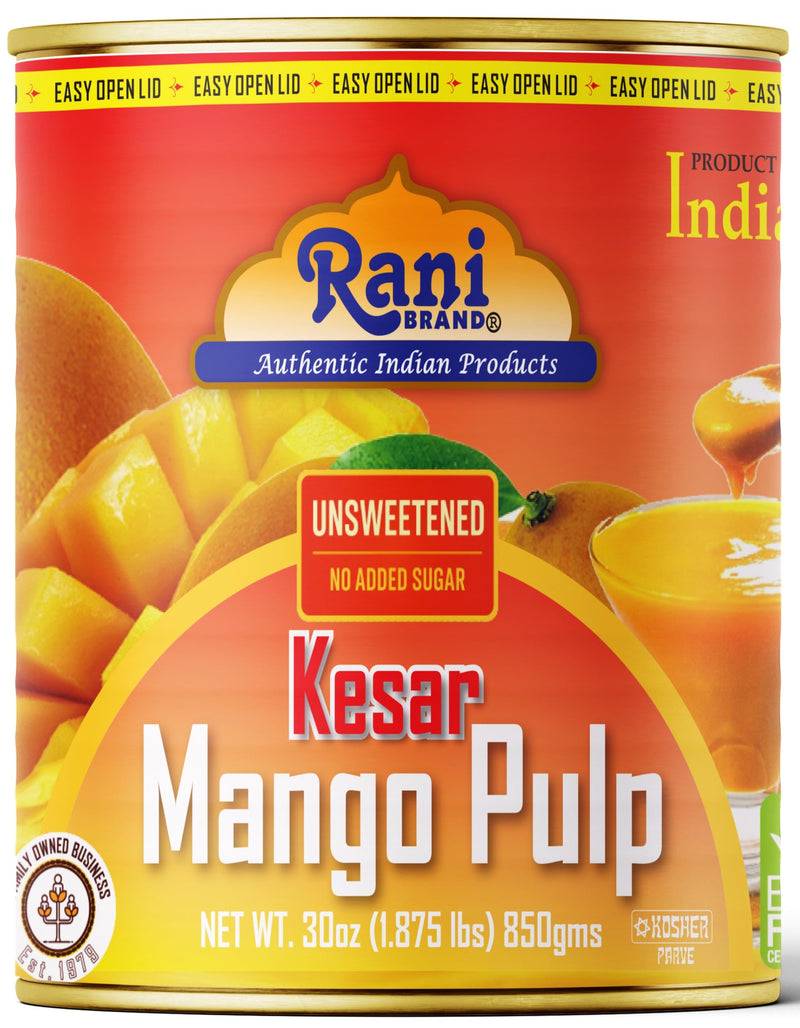 Rani Mango Pulp Puree (Makes Mango Lassi Shakes) Kesar Unsweetened 30oz (1.875lbs) 850g ~ Kosher | All Natural | NON-GMO | Vegan | No colors | Gluten Friendly | Indian Origin