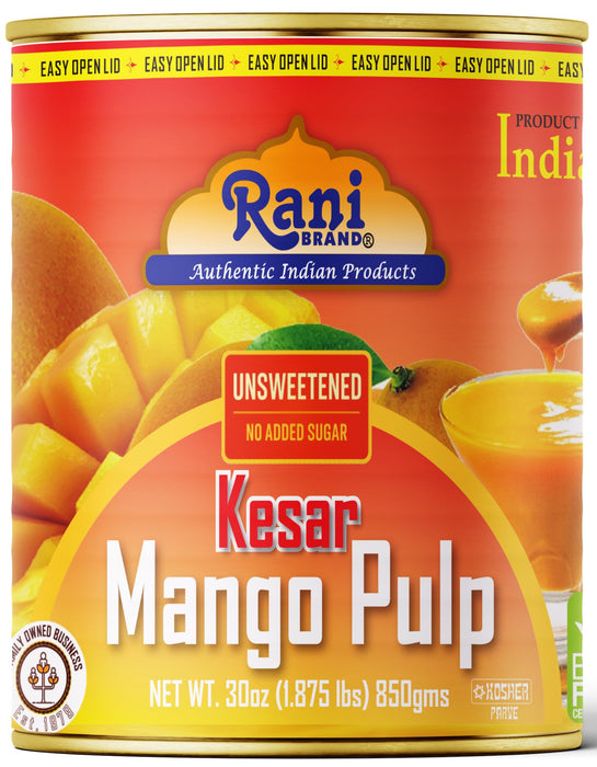 Rani Mango Pulp Puree (Makes Mango Lassi Shakes) Kesar Unsweetened 30oz (1.875lbs) 850g Pack of 6 ~ Kosher | All Natural | NON-GMO | Vegan | No colors | Gluten Friendly | Indian Origin