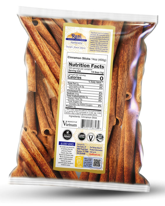 Rani Cinnamon Sticks 14oz (400g) ~ 44-52 Sticks 3" in Length Cassia Round ~ All Natural | Vegan | No Colors | Gluten Friendly | NON-GMO | Product of Vietnam