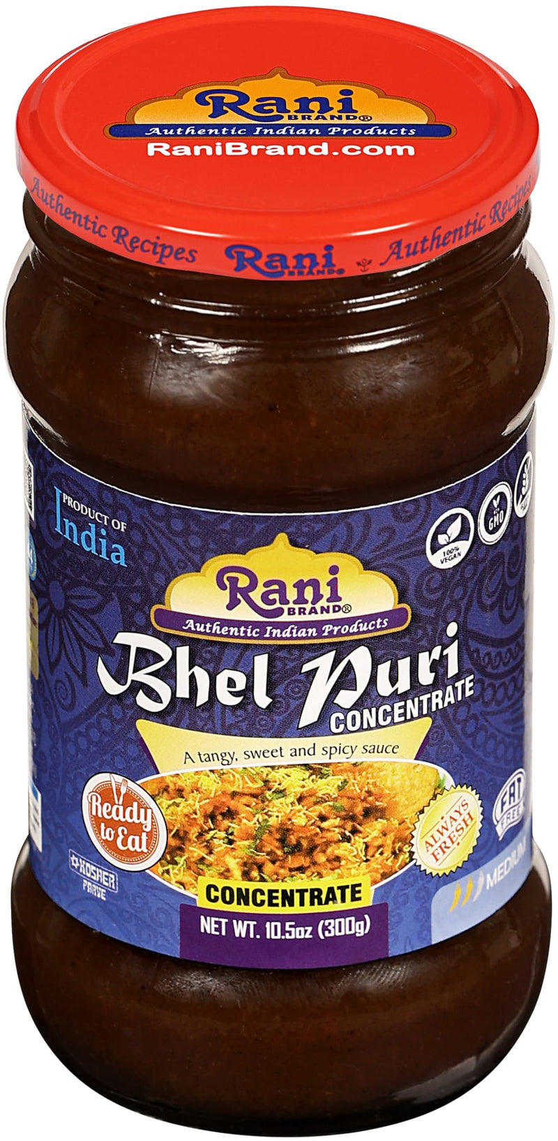Rani Bhel Puri Concentrate (Sweet & Spicy Sauce) 10.5oz (300g) Glass Jar, Ready to Eat, Pack of 5+1 FREE ~ Vegan | Gluten Free | NON-GMO | Kosher | No Colors