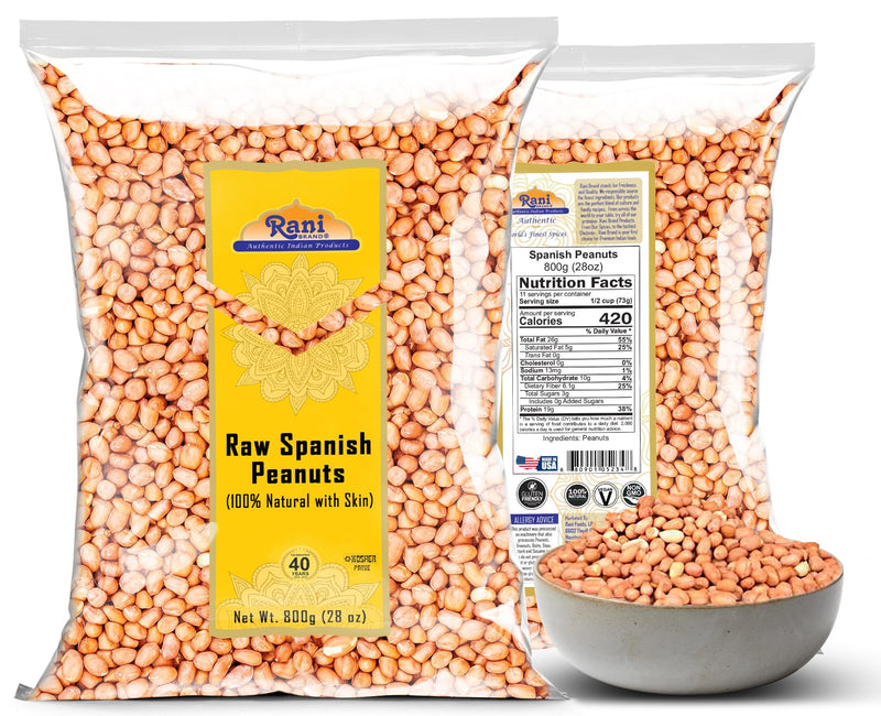 Rani Raw Spanish Peanuts 100% Natural with Skin (uncooked, unsalted) 28oz (1.75lbs) 800g ~ Vegan | Gluten Friendly | Fresh Product of USA | Kosher | Red-brown Skin