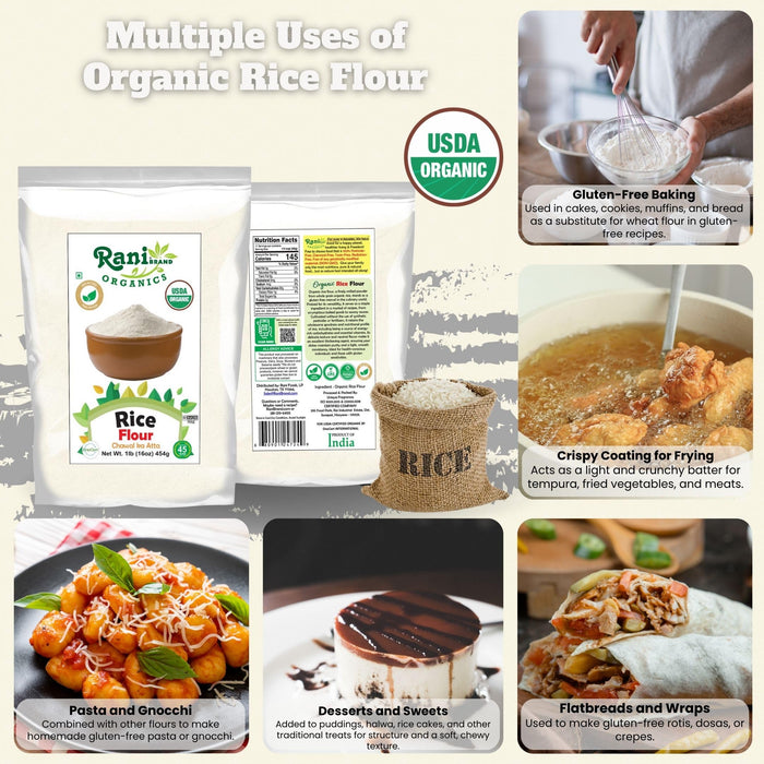Rani Organic Rice (White) Flour 16oz (1lb) 454g ~ All Natural | Gluten Friendly | Vegan | NON-GMO | Kosher | Indian Origin | USDA Certified Organic
