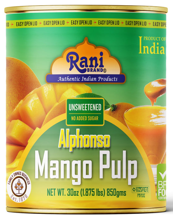 Rani Mango Pulp Puree (Makes Mango Lassi Shakes) Alphonso Unsweetened 30oz (1.875lbs) 850g ~ Kosher | All Natural | NON-GMO | Vegan | No colors | Gluten Friendly | Indian Origin
