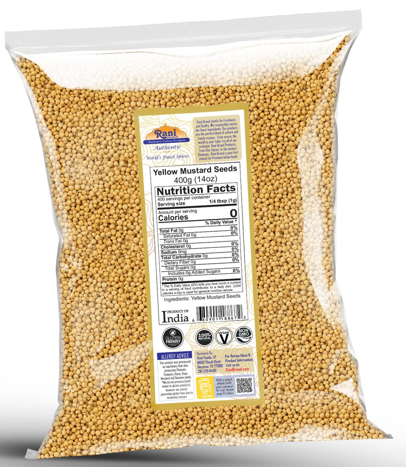 Rani Yellow Mustard Seeds Whole Spice 14oz (400g) ~ Ideal for Pickling, Dressing and Making Ground Mustard for Cooking, All Natural | Vegan | Gluten Friendly | NON-GMO | Kosher | Indian Origin