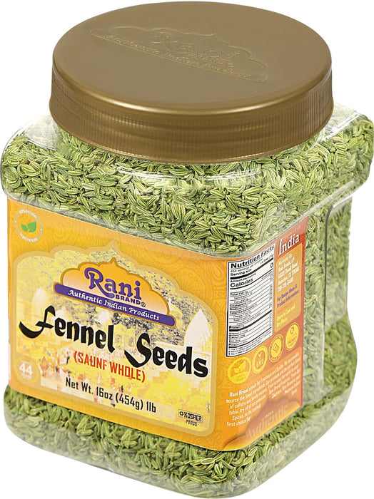 Rani Fennel Seeds (Saunf Sabut) Whole Spice 16oz (1lb) 454g PET Jar ~ All Natural | Gluten Friendly | NON-GMO | Vegan | Kosher | Indian Origin