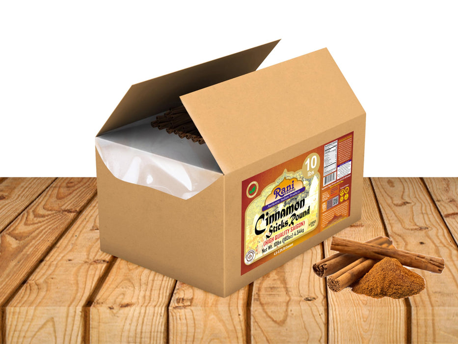 Rani Cinnamon Sticks 160oz (10lbs) 4.54kg Bulk Box - 875-1000 Sticks - Strong Aroma, Perfect for Baking, Cooking & Beverages | 3+ Inches Length - Cassia Saigon Cinnamon from Vietnam | Kosher