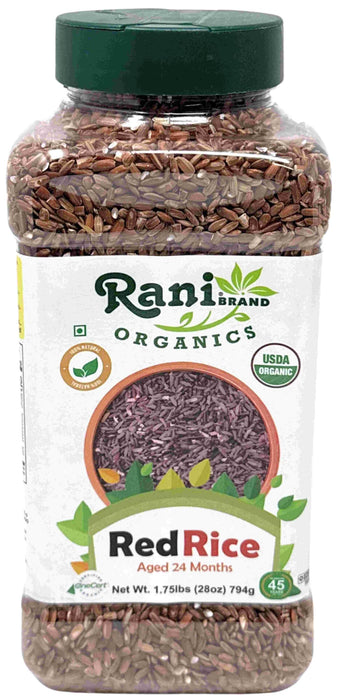 Rani Organic Red Rice Extra Long Aged 28oz (1.75lbs) 800g PET Jar ~ All Natural | Gluten Friendly | Vegan | Indian Origin | Kosher | Export Quality | USDA Certified Organic