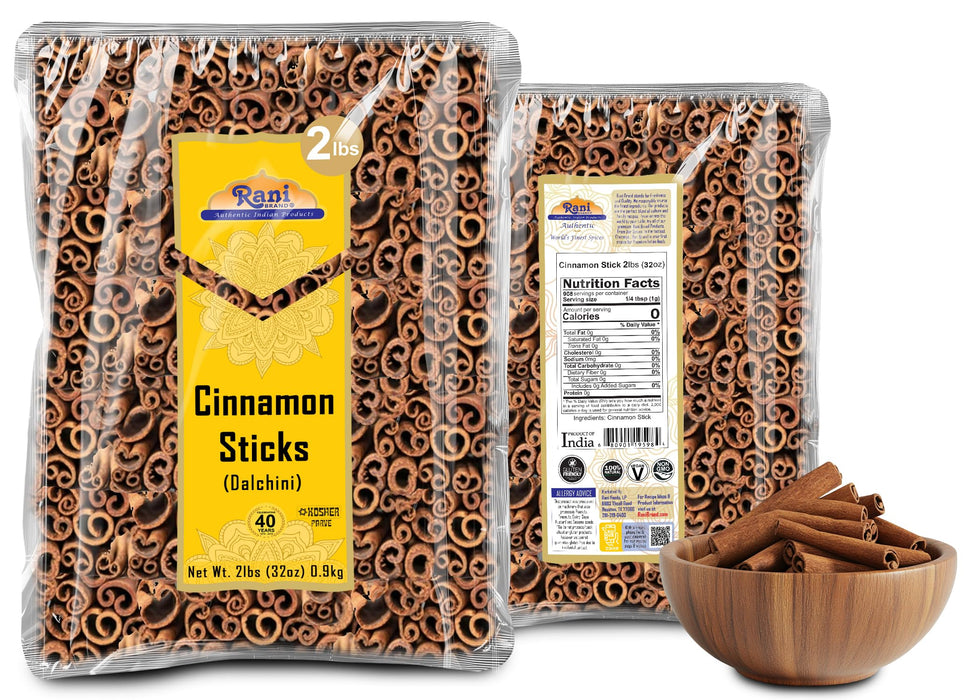Rani Cinnamon Sticks 32oz (2lbs) 908g Bulk Bag - 175-200 Sticks - Strong Aroma, Perfect for Baking, Cooking & Beverages | 3+ Inches Length - Cassia Saigon Cinnamon from Vietnam | Kosher