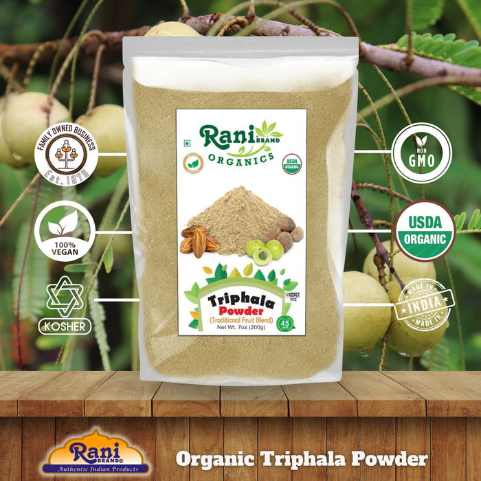 Rani Organic Triphla Powder (Traditional Fruit Blend) 7oz (200g) ~ All Natural | Gluten Friendly | Vegan | Non-GMO | Kosher | No Salt or fillers | Indian Origin | USDA Organic Certified