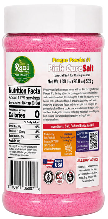 Rani Pink Cure Salt (Special Salt for Curing Meats) 20.8oz (1.3lbs) 589g PET Jar ~ Gluten Free | NON-GMO | Kosher | Vegan | Product of USA