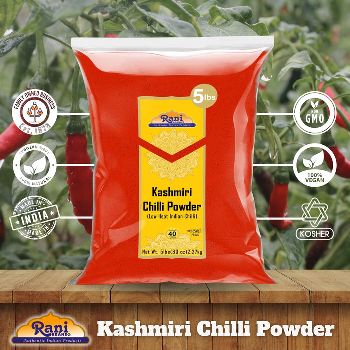 Rani Kashmiri Chilli Powder (Deggi Mirch, Low Heat) Ground Indian Spice 80oz (5lbs) 2.27kg ~ Natural | Salt-Free | Kosher | Vegan | Gluten Friendly | Perfect for Deviled Eggs & Other Low Heat Dishes