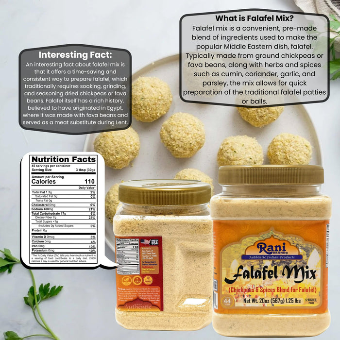 Rani Falafel Mix (Chickpeas & Spices Blend for Falafel) 20oz (1.25lbs) 567g PET Jar ~ Gluten Friendly | NON-GMO | Kosher | Product of USA