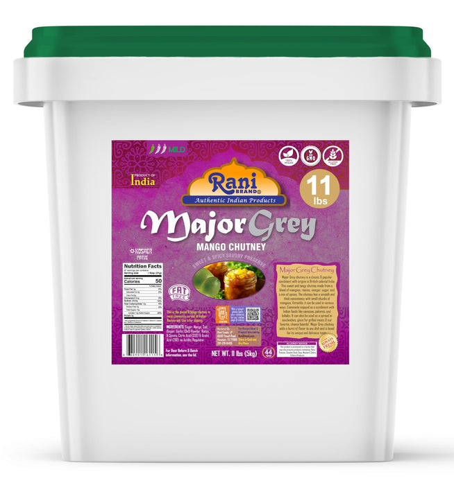 Rani Major Grey Mango Chutney (Indian Preserve) 176oz (11lbs) 5kg Glass Jar, Ready to eat, Vegan ~ Gluten Free, All Natural, NON-GMO, Kosher