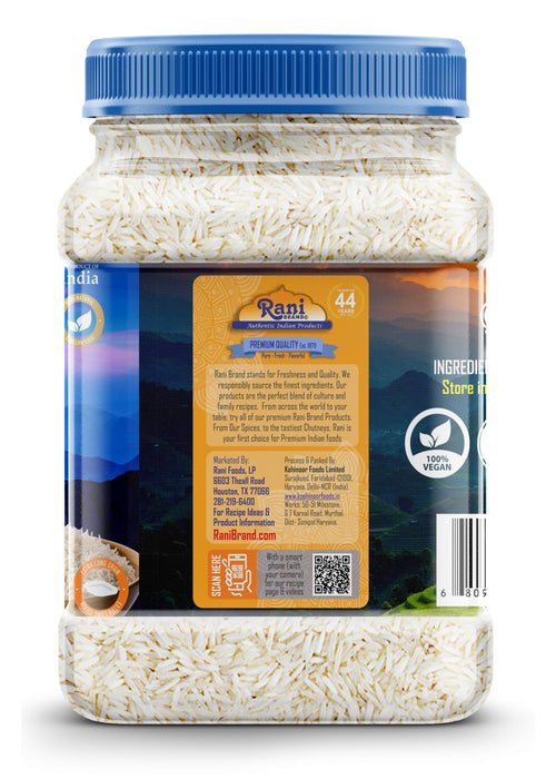 Rani Platinum White Basmati Rice Extra Long Aged 32oz (2lbs) 908g PET Jar ~ All Natural | Gluten Friendly | Vegan | Indian Origin | Kosher | Export Quality