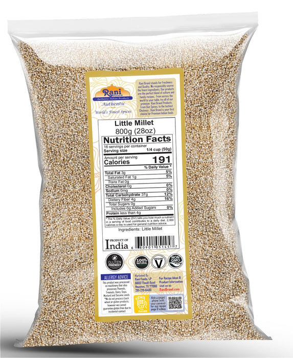 Rani Little Millet (Panicum Sumatrense) Whole Ancient Grain Seeds 28oz (800g) ~ All Natural | Gluten Friendly | NON-GMO | Kosher | Vegan | Indian Origin | Kutki / Shavan / Saamai / Sama Kannada