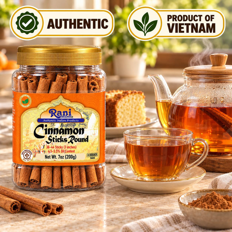Rani Cinnamon Sticks 7oz (200g) PET Jar - 36-44 Sticks - Strong Aroma, Perfect for Baking, Cooking & Beverages | 3+ Inches Length - Cassia Saigon Cinnamon from Vietnam | Kosher