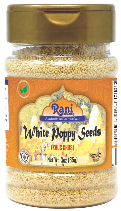 Rani White Poppy Seeds Whole (Khus Khus) 3oz (85g) PET Jar ~ Natural | Vegan | Gluten Friendly | NON-GMO | Kosher | Indian Origin