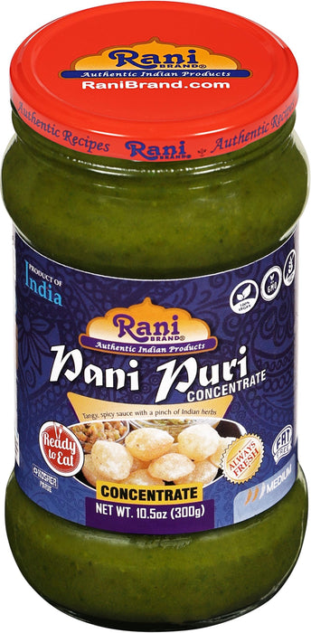 Rani Pani Puri Concentrate (Sweet & Spicy to Make Pani Water / Spicy Water) 10.5oz (300g) Glass Jar, Ready to Eat, Pack of 5+1 FREE ~ Vegan