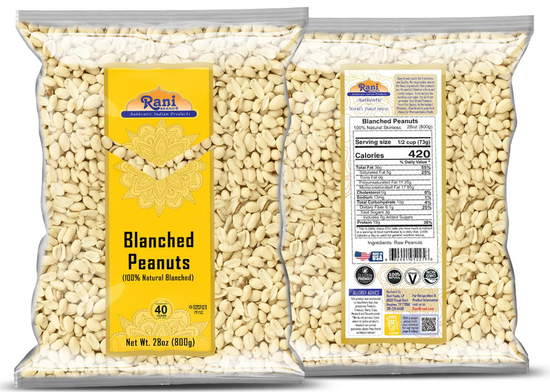 Rani Peanuts Skinless (Blanched, Uncooked) 28oz (800g) ~ All Natural | Vegan | Gluten Friendly | Kosher | Fresh Product of USA ~ Spanish Grade Groundnuts