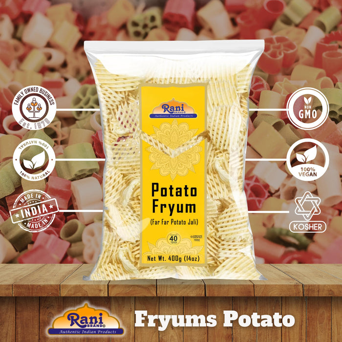 Rani Far Far / Fryums (Wheat & Tapioca Pellet) Potato Jhali 14oz (400g) ~ Vegan, Kosher, Uncooked, Used to Make Papad, Bhungra / Chip Snack