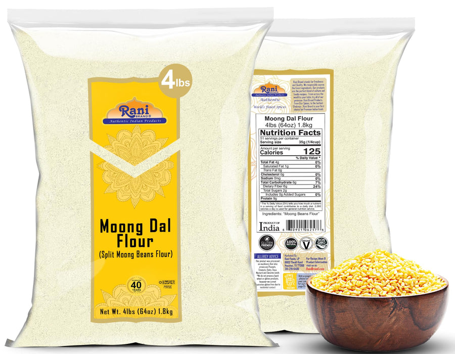 Rani Moong Flour (Mung Bean Flour, Green Gram Flour) 64oz (4lbs) 1.81kg Bulk ~ All Natural | Vegan | Gluten Friendly | NON-GMO | Kosher | Indian Origin