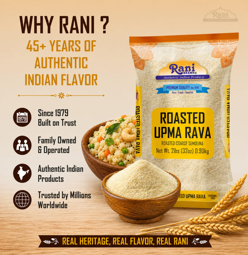 Rani Roasted Upma Rava 32oz (2lbs) 908g ~ All Natural | Vegan | NON-GMO | Kosher | Indian Origin
