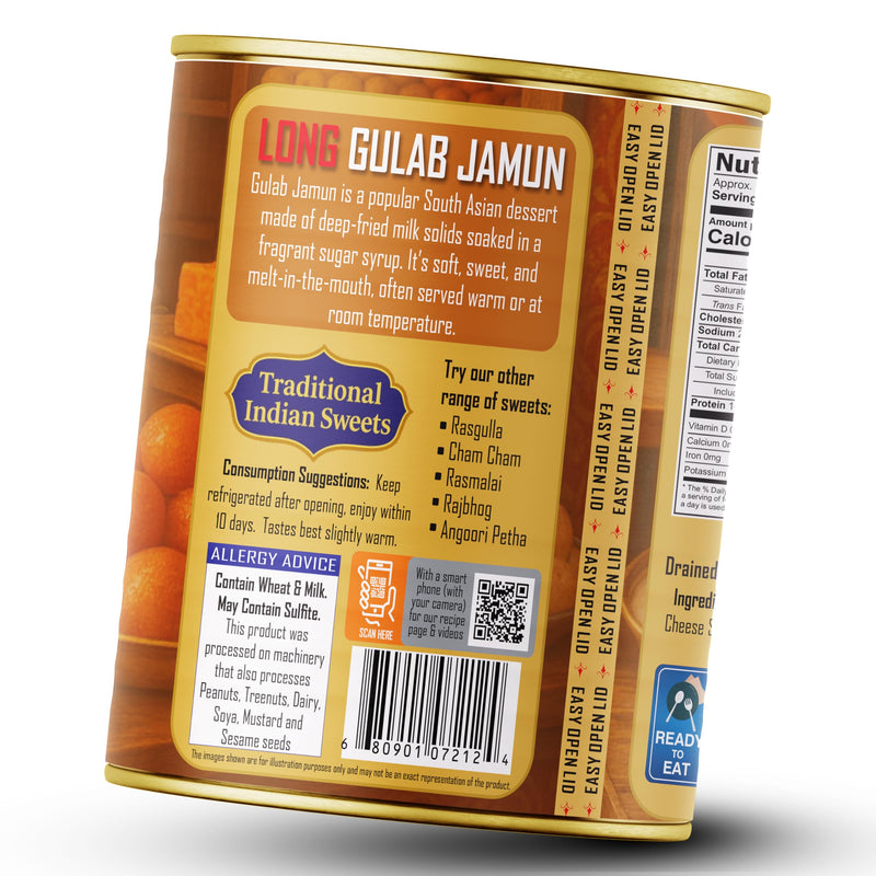 Rani Gulab Jamun Long (w/ Cardamom Flavored Sugar Syrup) 35.3oz (2.2lbs) 1kg, Pack of 6, Approximately 14 pieces, Easy Open Lid ~ Ready to eat | Vegan | Non-GMO | Kosher | Indian Origin