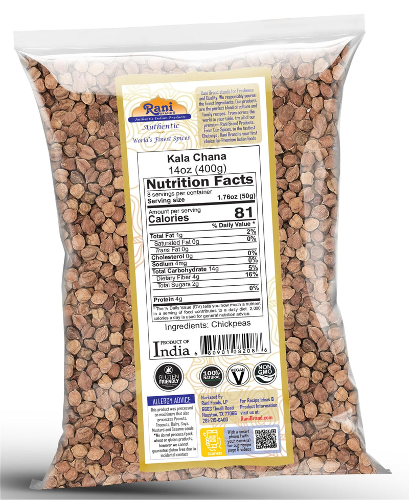 Rani Kala Chana (Desi Chickpeas Chana with skin)14oz (400g) ~ All Natural | Gluten Friendly | NON-GMO | Kosher | Vegan | Indian Origin