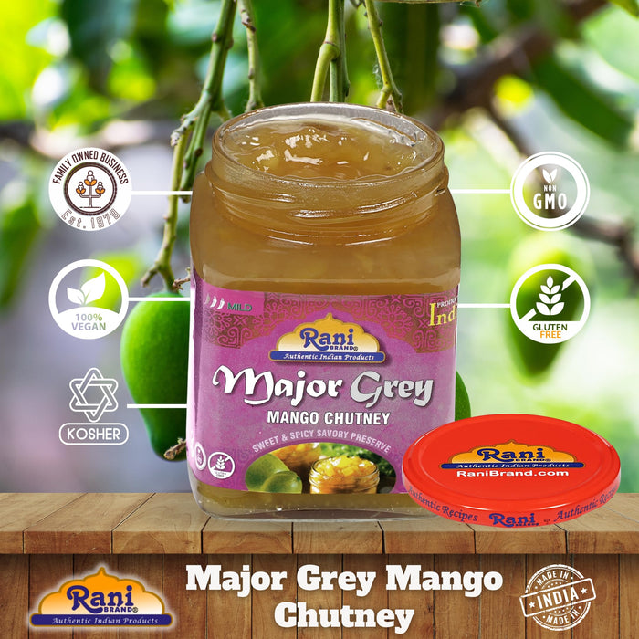 Rani Major Grey Mango Chutney (Indian Preserve) 12.3oz (350g) Glass Jar, Ready to eat, Vegan ~ Gluten Free, All Natural, NON-GMO, Kosher