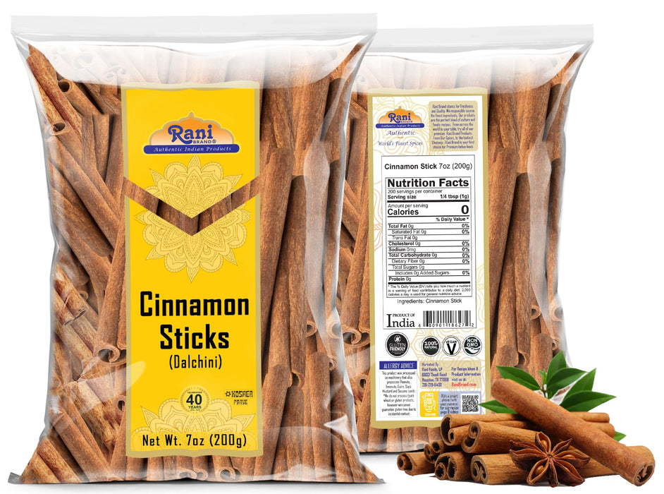 Rani Cinnamon Sticks 7oz (200g) - 36-44 Sticks - Strong Aroma, Perfect for Baking, Cooking & Beverages | 3+ Inches Length - Cassia Saigon Cinnamon from Vietnam | Kosher