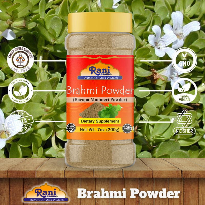 Rani Bacopa Monnieri (Waterhyssop) 7oz (200g) PET Jar ~ All Natural | No Color | Gluten Friendly | Vegan | Non-GMO | Kosher | No Salt or fillers | Indian Origin