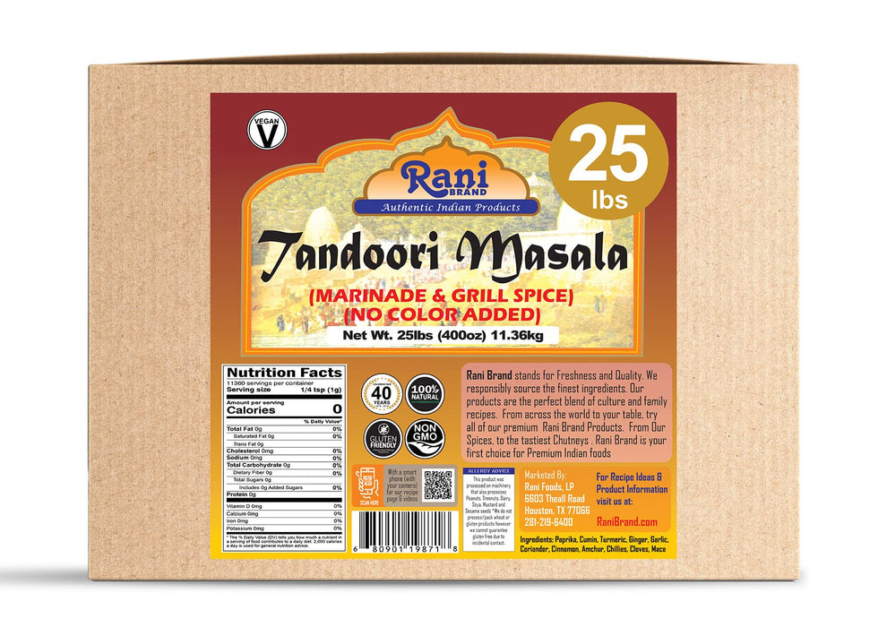 Rani Tandoori Masala (Natural, No Colors ) Indian 11-Spice Blend, 25 Pound (400 Ounce) 11.36kg ~ Bulk Box ~ Salt-Free | Vegan | Gluten-Free | NON-GMO