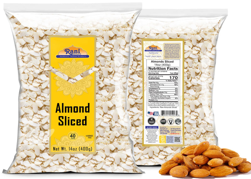 Rani Sliced Almonds (uncooked, unsalted) 14oz (400g) ~ All Natural | Vegan | Gluten Friendly | Kosher | Fresh Product of USA ~ California Shelled Almonds