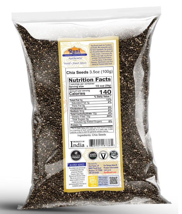 Rani Chia Seeds 3.5oz (100g) ~ All Natural | Vegan | Gluten Friendly | NON-GMO | Kosher | Indian Origin