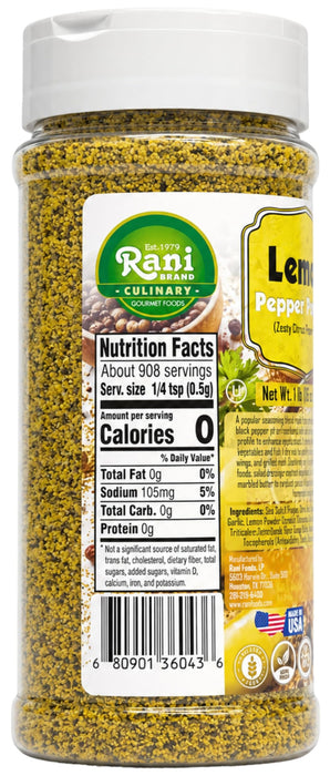 Rani Lemon Pepper Powder (Zesty Citrus Pepper Blend) 16oz (1lb) 454g PET Jar ~ Gluten Free | NON-GMO | Kosher | Vegan | Product of USA