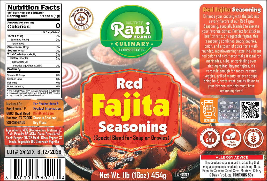 Rani Red Fajita Seasoning (Special Blend for Soup or Gravies) 16oz (1lb) 454g PET Jar ~ All Natural | Gluten Friendly | NON-GMO | Kosher | Vegan | Indian Origin