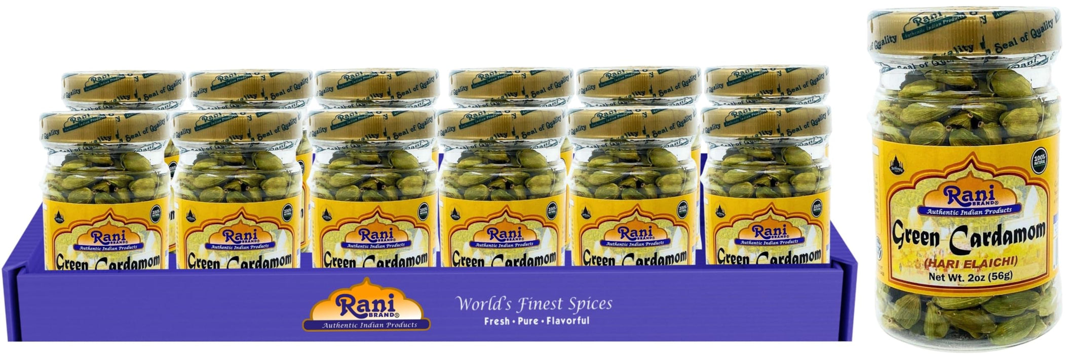 Rani Green Cardamom Pods Spice (Hari Elachi) 2oz (56g) PET Jar, Pack of 12 ~ All Natural | Vegan | Gluten Friendly | NON-GMO | Product of India