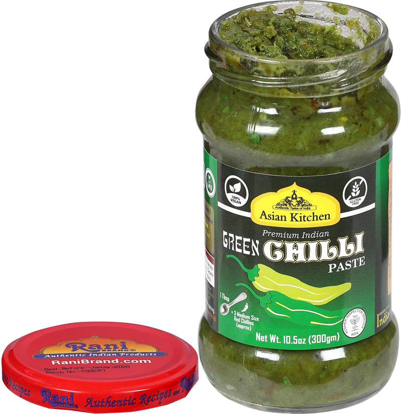 Asian Kitchen Green Chilli Cooking Paste 10.58oz (300g) ~ Vegan | Glass Jar | Gluten Free | NON-GMO | No Colors | Indian Origin